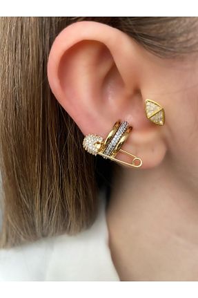 گوشواره غضروفی جواهر طلائی زنانه برنجی Pinery Jewels - کد 454188868