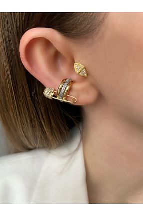 گوشواره غضروفی جواهر طلائی زنانه برنجی Pinery Jewels - کد 454188868
