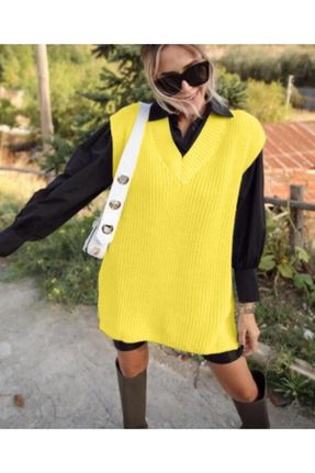 ژاکت زرد زنانه پلی استر بافتنی رگولار کد 456356329