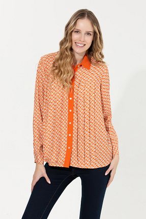 پیراهن نارنجی زنانه یقه کلاسیک U.S. Polo Assn. - کد 378065867