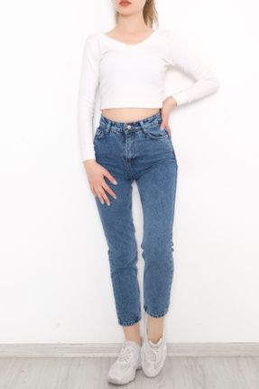 شلوار جین آبی زنانه پاچه گشاد فاق بلند کد 456012657