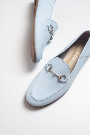 کفش لوفر آبی زنانه چرم طبیعی پاشنه کوتاه ( 4 - 1 cm ) کد 131386261