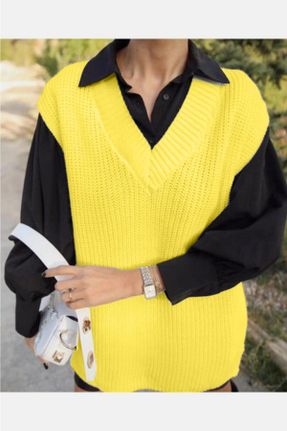 ژاکت زرد زنانه پلی استر بافتنی رگولار کد 456356329