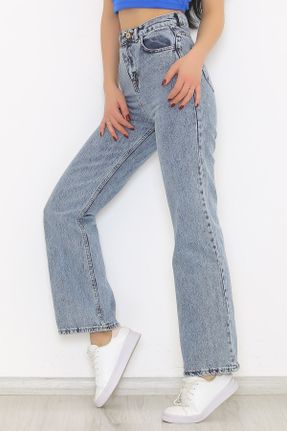 شلوار جین آبی زنانه پاچه گشاد فاق بلند کد 458225098