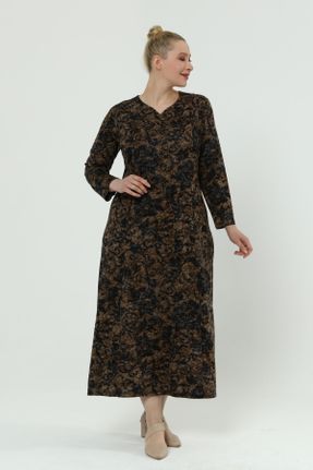 لباس قهوه ای زنانه ویسکون سایز بزرگ بافتنی کد 272624185