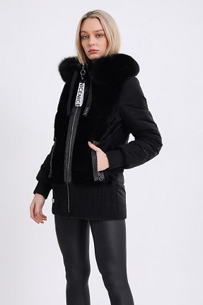 پالتو پشمی مشکی زنانه رگولار Leather Club - کد 457605436