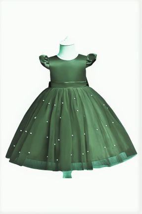 لباس مجلسی سبز بچه گانه ساتن یقه اسکی آستر دار کد 457687540