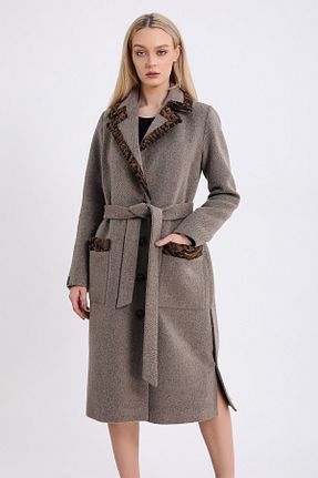 پالتو پشمی قهوه ای زنانه رگولار Leather Club - کد 457994014