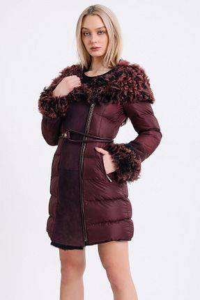 پالتو پشمی زرشکی زنانه رگولار Leather Club - کد 458020820