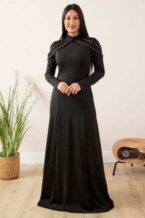 لباس مجلسی مشکی زنانه پلی استر آستین استاندارد اسلیم یقه ایستاده آستر دار کد 457173068