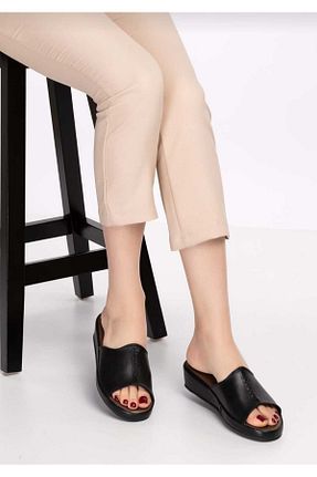 دمپائی خانگی مشکی زنانه چرم خالص mikay shoes - کد 459778479