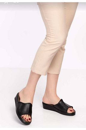 دمپائی خانگی مشکی زنانه چرم خالص mikay shoes - کد 459778479