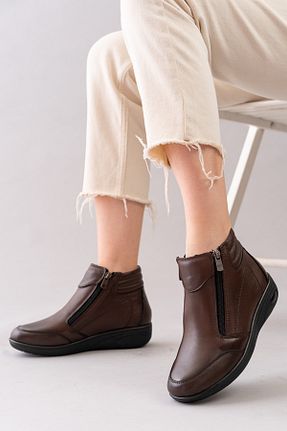 بوت / نیم بوت قهوه ای زنانه چرم خالص YADE MODA - کد 459224661