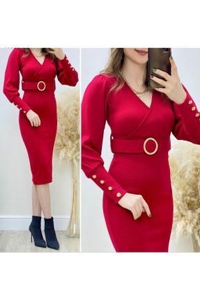 لباس قرمز زنانه تریکو تریکو اسلیم آستین-بلند کد 460430056