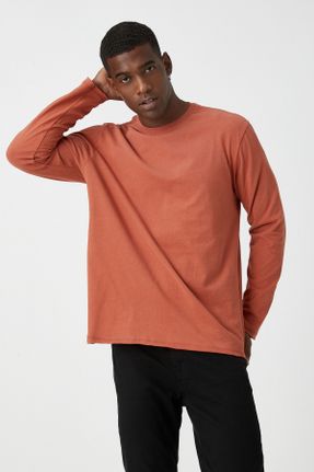 تی شرت نارنجی مردانه رگولار یقه گرد تکی کد 377616888