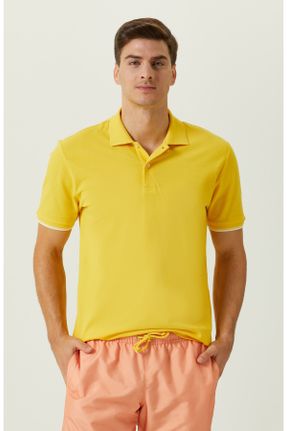 تی شرت زرد مردانه پنبه (نخی) یقه پولو اسلیم فیت تکی کد 461738201
