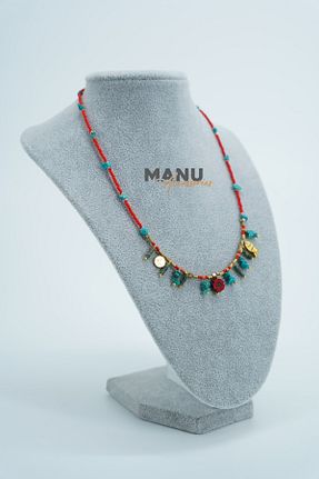 گردنبند جواهر قرمز زنانه منجق MANU - کد 462301375