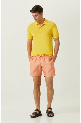 تی شرت زرد مردانه پنبه (نخی) یقه پولو اسلیم فیت تکی کد 461738201