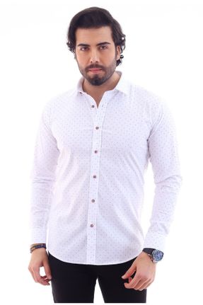 پیراهن سفید مردانه پنبه (نخی) یقه نیمه ایتالیایی اسلیم فیت کد 39946632