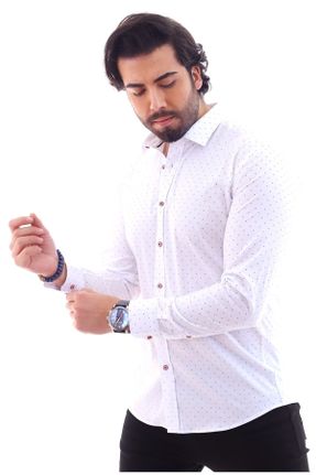 پیراهن سفید مردانه پنبه (نخی) یقه نیمه ایتالیایی اسلیم فیت کد 39946632