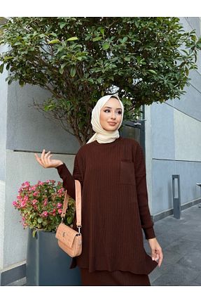 ست بالاتنه و پائین تنه حجاب قهوه ای زنانه رگولار MODAMÜNASİP - کد 463374410