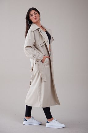 ترنچکت بژ زنانه پنبه پلی استر Heggo - کد 344366172