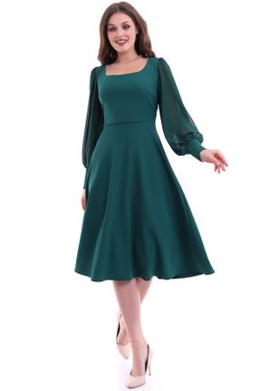لباس سبز زنانه بافتنی کرپ اورسایز آستین-بلند کد 464371016