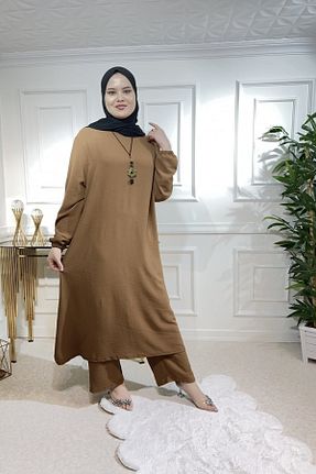 ست بالاتنه و پائین تنه حجاب قهوه ای زنانه سایز بزرگ Aşkı Endam - کد 304343386