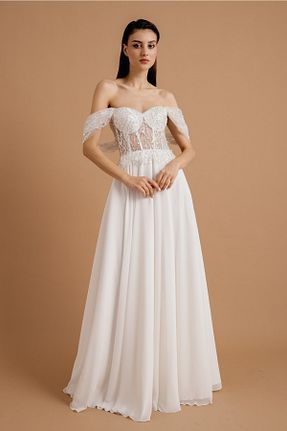 لباس مجلسی و فارغ التحصیلی سفید زنانه شیفون Lenta Moda - کد 355101515