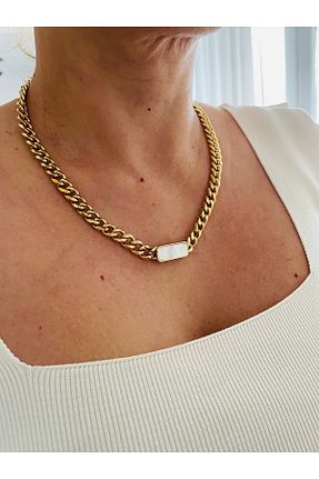 گردنبند استیل ( فولاد ) طلائی زنانه استیل (فولاد) eeedizayn - کد 463689071