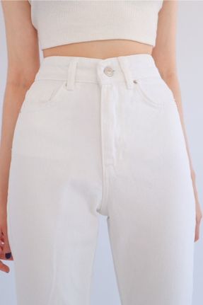 شلوار سفید زنانه جین پاچه ساده فاق بلند مام فیت کد 464009242