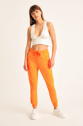 پائین تنه گرمکن ورزشی نارنجی زنانه پاچه تنگ فاق بلند کد 464339635