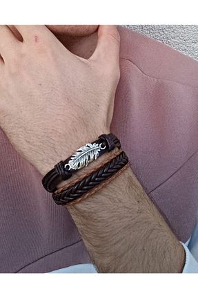 دستبند جواهر رنگی زنانه چرم خالص BSN Takı - کد 366703216