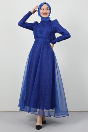 لباس مجلسی آبی زنانه یقه اسکی تور A-line کد 466448536
