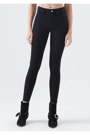 شلوار جین مشکی زنانه پاچه راحت فاق بلند جین ساده بلند کد 465610352