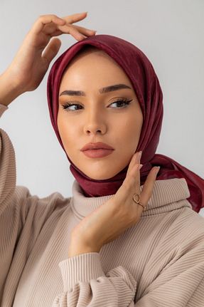 روسری زرشکی پلی استر Silk Home - کد 466111125