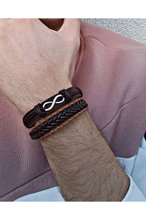 دستبند جواهر قهوه ای زنانه چرم خالص Genel Markalar - کد 359641199