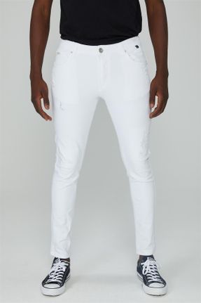 شلوار جین سفید مردانه پاچه تنگ جین کد 44194492