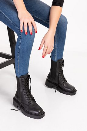 بوت / نیم بوت مشکی زنانه چرم خالص CAMİNA - کد 467385006
