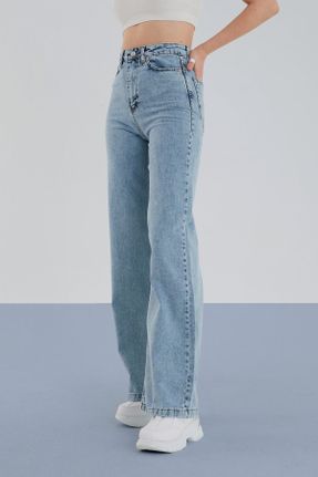 شلوار جین آبی زنانه پاچه گشاد فاق بلند جوان بلند کد 303083979