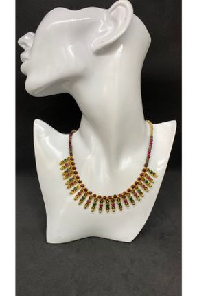 گردنبند جواهر زرشکی زنانه برنز کد 467268392