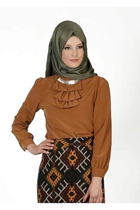 بلوز حجاب قهوه ای زنانه رگولار TRENDTESETTÜR - کد 95138343