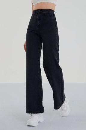 شلوار جین مشکی زنانه پاچه گشاد فاق بلند جوان بلند کد 303850102