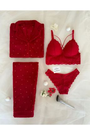 ست لباس راحتی قرمز زنانه پنبه (نخی) کد 350199110