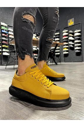 کفش اسنیکر زرد مردانه بند دار KN Fashion - کد 468301246