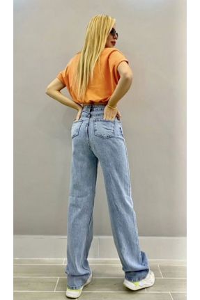 شلوار جین آبی زنانه پاچه لوله ای فاق بلند ساده جوان کد 469530284