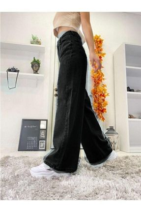 شلوار جین مشکی زنانه پاچه گشاد Livik - کد 469671356