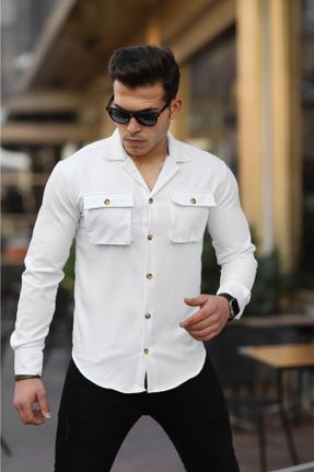 پیراهن سفید مردانه اسلیم فیت یقه پیراهنی بافت کد 469921162