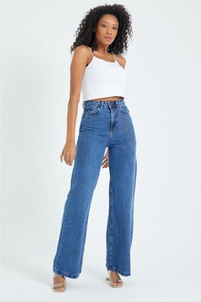 شلوار جین آبی زنانه پاچه گشاد فاق بلند ساده جوان کد 470153973