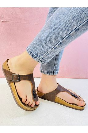 دمپائی خانگی قهوه ای زنانه چرم مصنوعی YILDIZ SHOES - کد 452301885